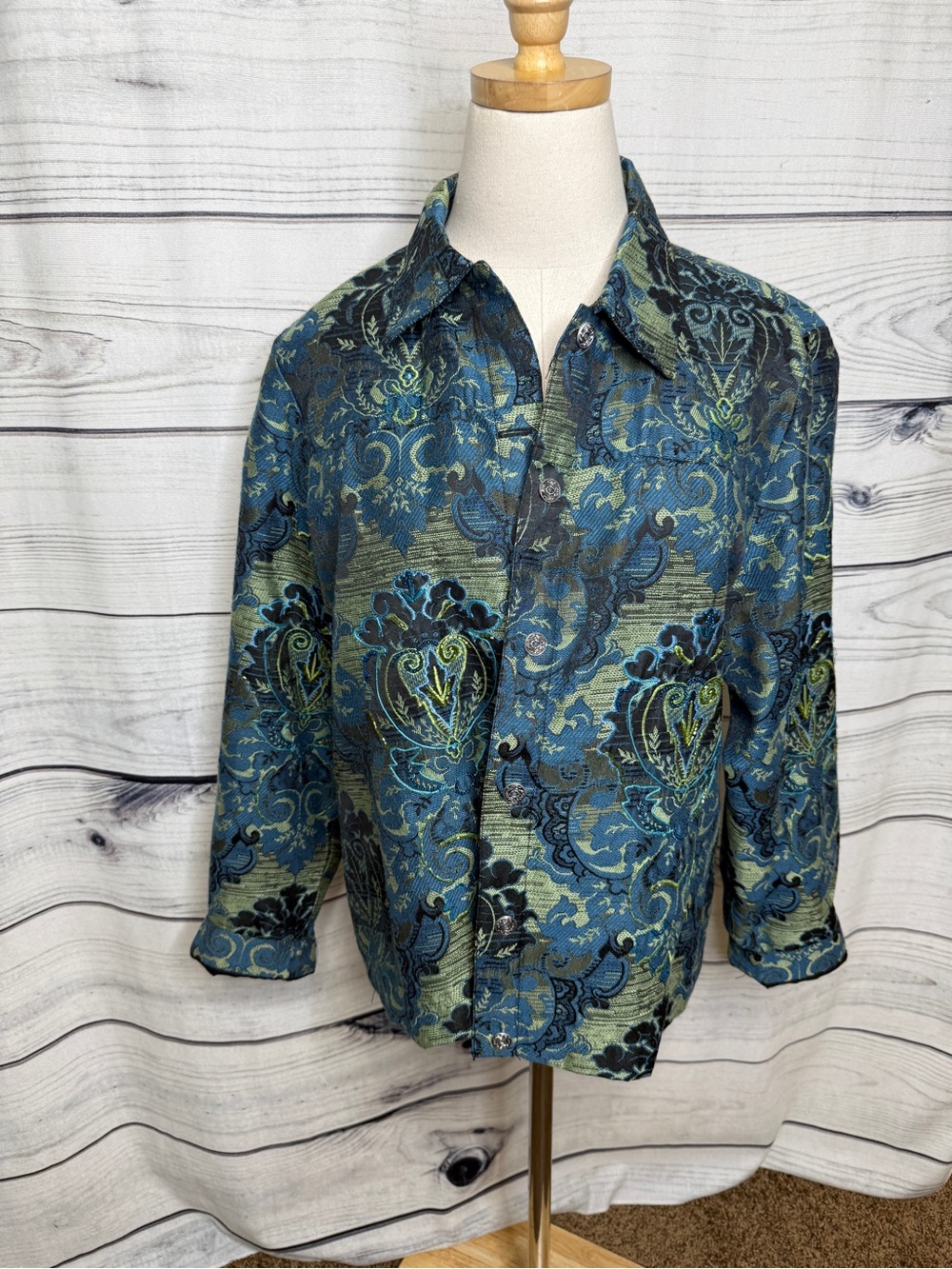 Laura Ashley Blue and Teal Brocade Blazer